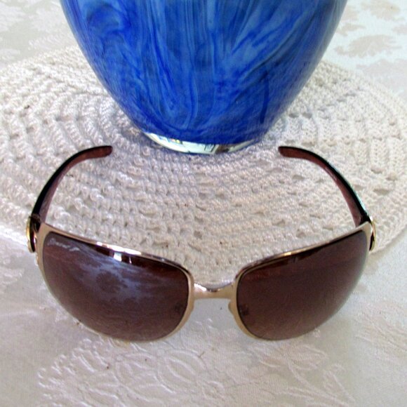 SUNGLASSES, ELEMENT 8, BROWN w GOLD METAL EDGES, UV 400 WOMEN, UNISEX w NOSEPADS - Picture 10 of 10